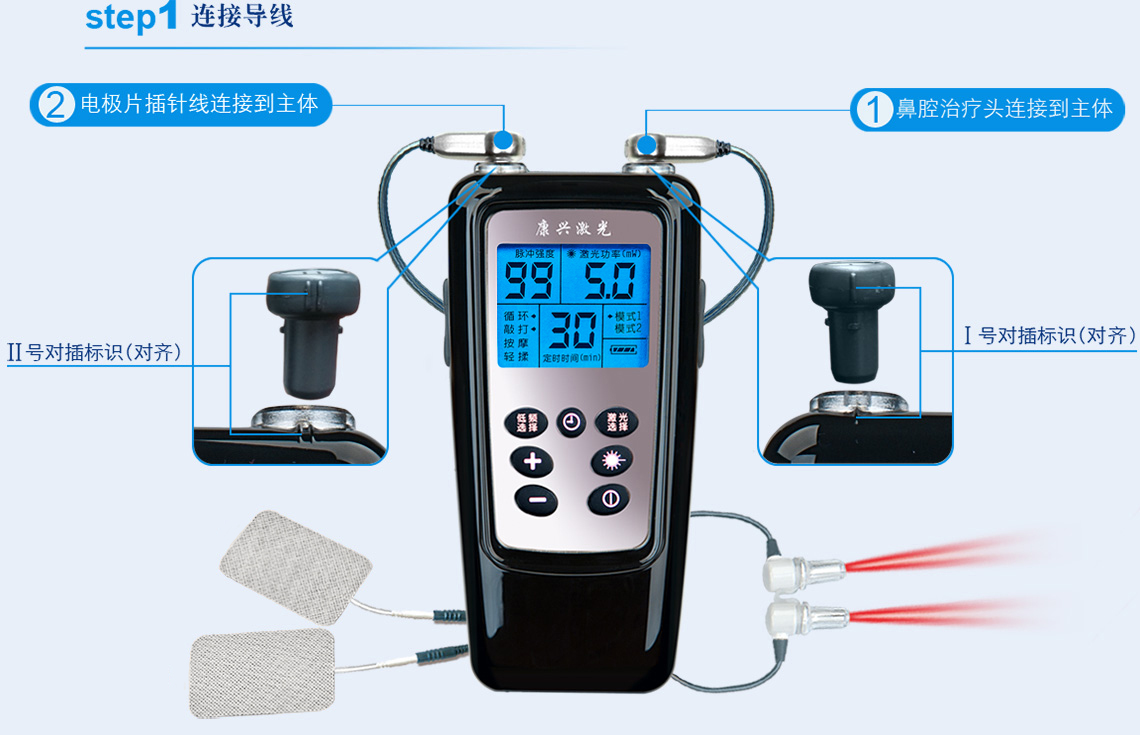 康兴三高半导体激光/低频治疗仪GX-2000B连接导线方法-康兴官网